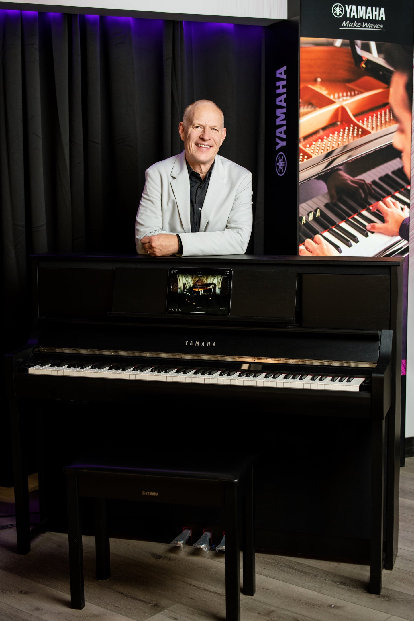 CSP295 - Tall cabinet, tablet-controlled smart piano with bench
