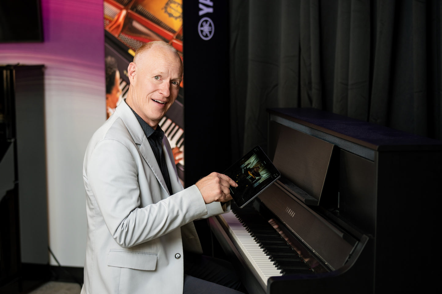 CSP295 - Tall cabinet, tablet-controlled smart piano with bench