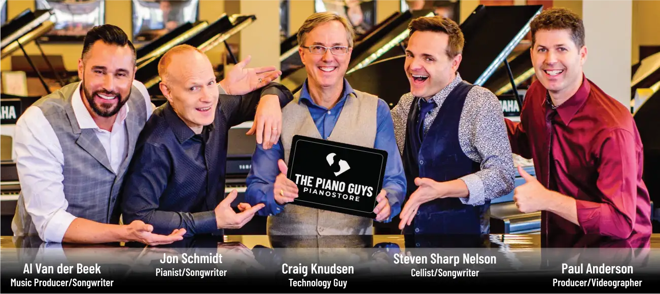 The Piano Guys Piano Store team, including Craig Knudsen, in the showroom